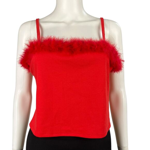Lily Star Red‎ Fuzzy Trim Cropped Tank Top Womens Size XL NWT - Picture 1 of 9